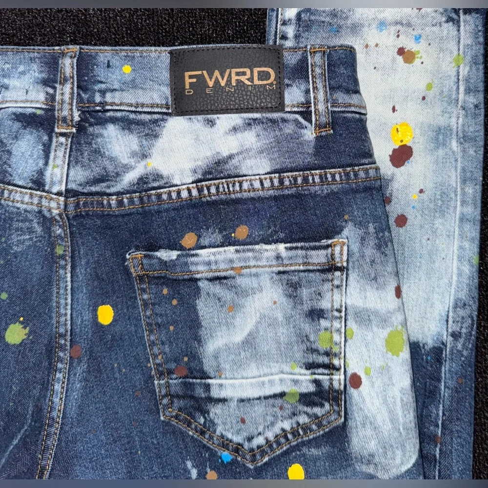 FWRD  Men’s Denim Set Bleached Splattered Paint Denim Jean Jacket W/ Pants